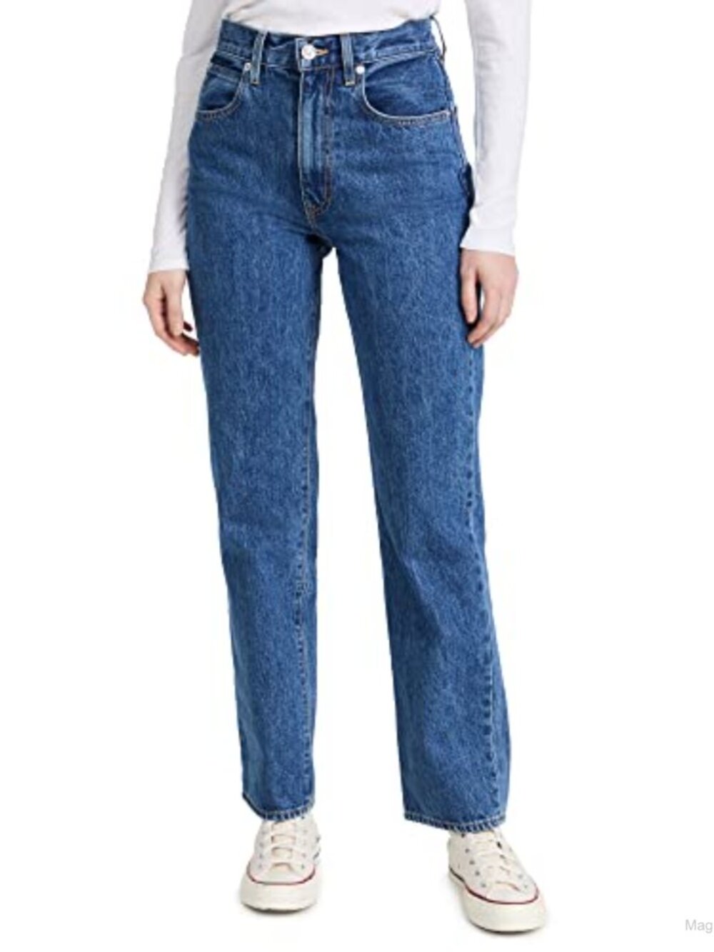 High Rise Straight Leg Non-Stretch Denim Jeans Ankle Length